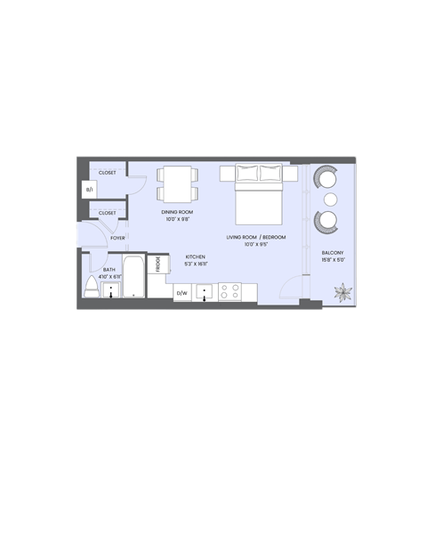 Floor plan for studio, 1 bath, 417 sqft